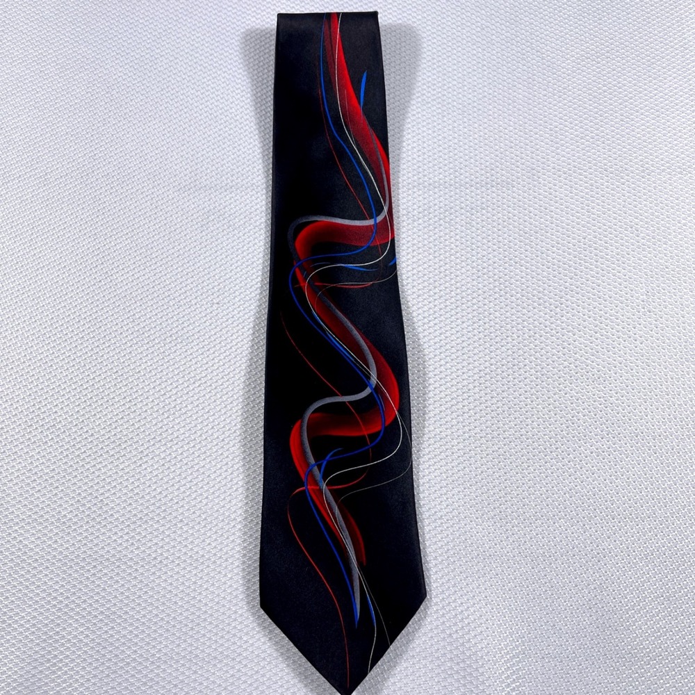J. Garcia Extra Long Black Abstract Swirl Tie Courtyard Performance Fifty-Two